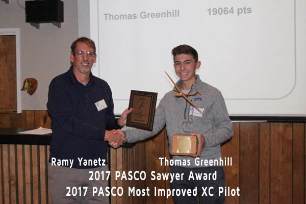 2017 PASCO Sawyer Award and Most Improved XC Pilot Award, Thomas Greenhill