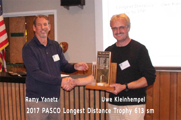 2017 PASCO Longest Distance Award, Uwe Kleinhempel, 613 miles